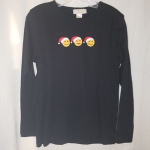 NWT M&C Sportswear Black Emoji Christmas Long Sleeve Shirt